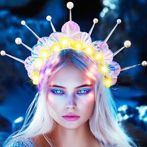 GORTIN Mermaid Headband Light up Starfish Headpiece Shell Pearl Costume Headwear Hair Accessories for Women