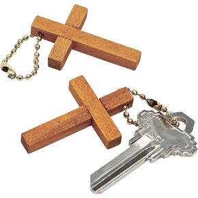 12 Wooden Cross Key Chains