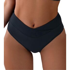 Tainehs Women's Bikini Bottoms Tummy Control Swimswear Color Block V Cut Bottoms Bathing Suit