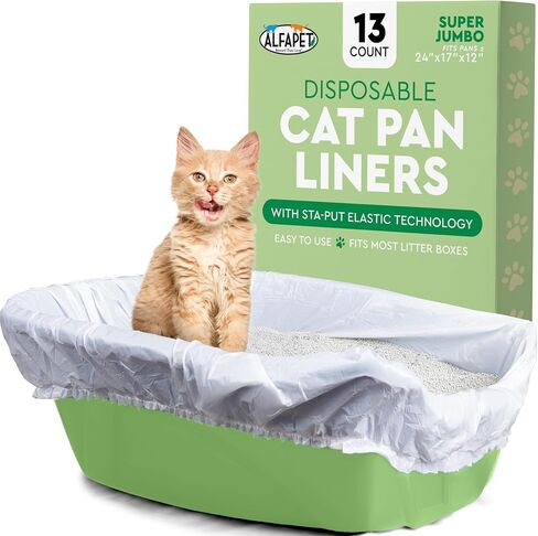 Alfapet Kitty Cat Pan Litter Box Liners-5-Pack-For Extra-Giant, jumbo, super-jumbo Size litter Pans- With Sta-Put Technology for Firm, Easy Fit- Quick + Clever Waste Cleaners… (5 count) in Saudi Arabia