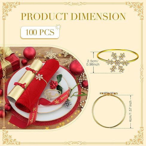 Uiifan 100 Pcs Christmas Snowflake Napkin Rings Crystal Napkin Holders Set Metal Napkin Buckles Rhinestone Serviette Buckle for Xmas Thanksgiving Wedding Party Holiday Dinner (Silver) in Kuwait