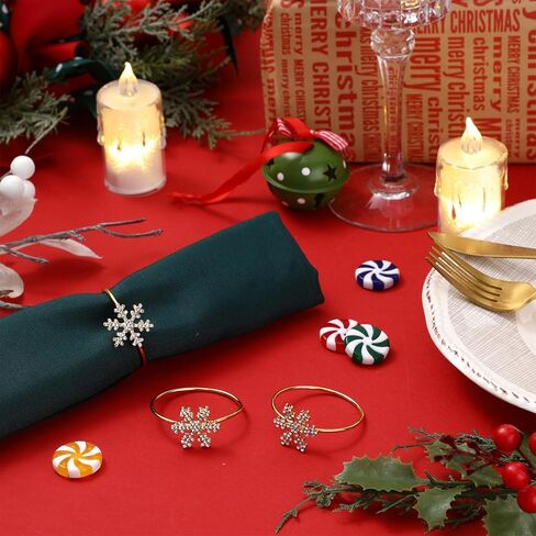 Uiifan 100 Pcs Christmas Snowflake Napkin Rings Crystal Napkin Holders Set Metal Napkin Buckles Rhinestone Serviette Buckle for Xmas Thanksgiving Wedding Party Holiday Dinner (Silver) in Kuwait