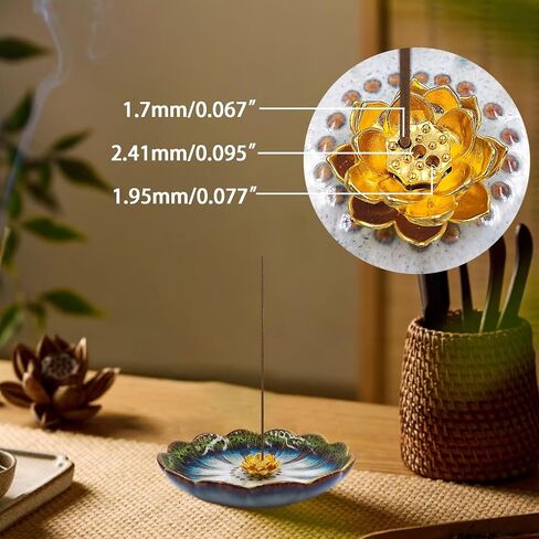Incense Holder for Sticks,Lotus Flower Incense Burner Holder,Ceramic Sage Coil Holder,Palo Santo Holder,Ash Catcher Tray for Meditation Yoga Room Decor Blue in Saudi Arabia