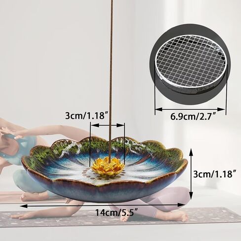 Incense Holder for Sticks,Lotus Flower Incense Burner Holder,Ceramic Sage Coil Holder,Palo Santo Holder,Ash Catcher Tray for Meditation Yoga Room Decor Blue in Saudi Arabia