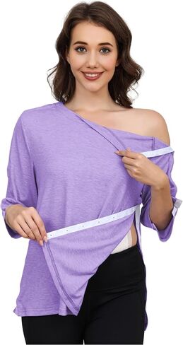 Women's Post Surgery Shirts 3/4 Sleeve Tear Away Snap Front Tops Rotator Cuff Chemo Port Shirts Adaptive Clothing in Saudi Arabia