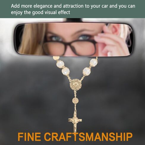 2PCS Car Mirror Decor Hanging, Rear View Mirror Accessories, Auto Religious Crucifix Car Hanging Ornament for Personal Faith Symbol, Universal Bling Car Accessories for Women and Men (Gold) in Saudi Arabia