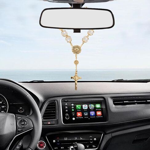 2PCS Car Mirror Decor Hanging, Rear View Mirror Accessories, Auto Religious Crucifix Car Hanging Ornament for Personal Faith Symbol, Universal Bling Car Accessories for Women and Men (Gold) in Saudi Arabia