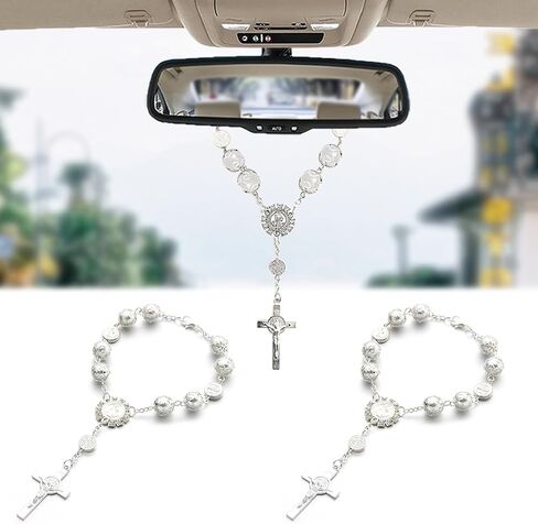 2PCS Car Mirror Decor Hanging, Rear View Mirror Accessories, Auto Religious Crucifix Car Hanging Ornament for Personal Faith Symbol, Universal Bling Car Accessories for Women and Men (Gold) in Saudi Arabia