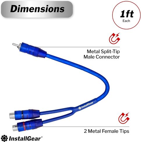 InstallGear 1ft Shielded 1 Female to 2 Male RCA Y Adapter Connector - RCA Splitter 1 Female to 2 Male (2 Pack) in Kuwait