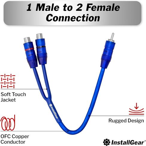 InstallGear 1ft Shielded 1 Female to 2 Male RCA Y Adapter Connector - RCA Splitter 1 Female to 2 Male (2 Pack) in Kuwait