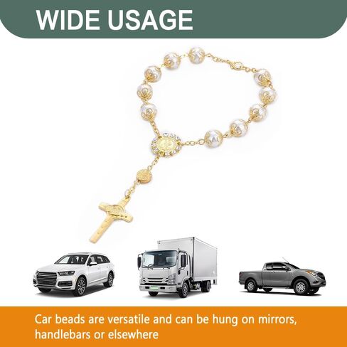 2PCS Car Mirror Decor Hanging, Rear View Mirror Accessories, Auto Religious Crucifix Car Hanging Ornament for Personal Faith Symbol, Universal Bling Car Accessories for Women and Men (Gold) in Saudi Arabia