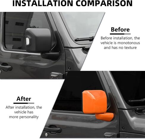 لغطاء مرآة الرؤية الخلفية JL ، 6pcs View View Side Mirror Kit متوافقة مع 2018-2023 Jeep Wrangler JL & Gladiator JT ، Orange in Kuwait