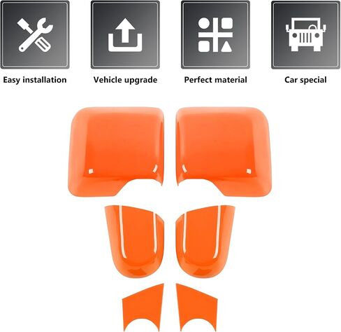 لغطاء مرآة الرؤية الخلفية JL ، 6pcs View View Side Mirror Kit متوافقة مع 2018-2023 Jeep Wrangler JL & Gladiator JT ، Orange in Kuwait