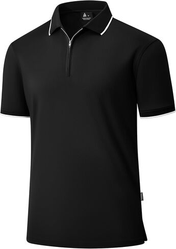 Polo Shirts for Men Zipper Moisture Wicking Golf Shirts Short Sleeve Casual Quarter Zip Polo T Shirt in Kuwait