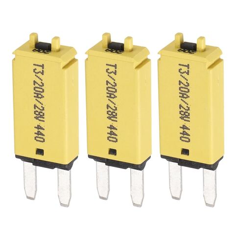 DMiotech 3 Pack 28V DC 20A Yellow ATC/ATO Manual Narrow Mini Resettable Fuse for Automotive Circuit Breaker Reset Fuses Low Profile Blade Fuses for Car Truck SUV Marine Boat Motorcycle in Kuwait