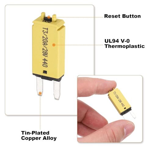 DMiotech 3 Pack 28V DC 20A Yellow ATC/ATO Manual Narrow Mini Resettable Fuse for Automotive Circuit Breaker Reset Fuses Low Profile Blade Fuses for Car Truck SUV Marine Boat Motorcycle in Kuwait