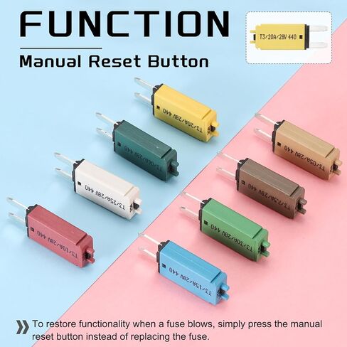 DMiotech 3 Pack 28V DC 20A Yellow ATC/ATO Manual Narrow Mini Resettable Fuse for Automotive Circuit Breaker Reset Fuses Low Profile Blade Fuses for Car Truck SUV Marine Boat Motorcycle in Kuwait