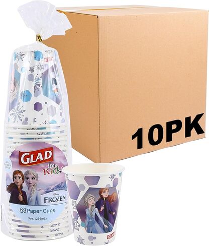 Glad for Kids Disney Frozen 9oz Paper Cups | Anna and Elsa Paper Cups, Kids Snack Cups | Kid-Friendly Paper Cups for Everyday Use, 9oz Paper Cups 24 Ct in Saudi Arabia