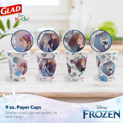 Glad for Kids Disney Frozen 9oz Paper Cups | Anna and Elsa Paper Cups, Kids Snack Cups | Kid-Friendly Paper Cups for Everyday Use, 9oz Paper Cups 24 Ct in Saudi Arabia