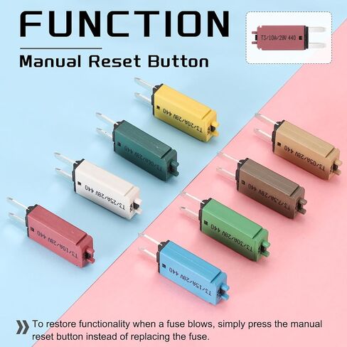 DMiotech 3 Pack 28V DC 20A Yellow ATC/ATO Manual Narrow Mini Resettable Fuse for Automotive Circuit Breaker Reset Fuses Low Profile Blade Fuses for Car Truck SUV Marine Boat Motorcycle in Saudi Arabia