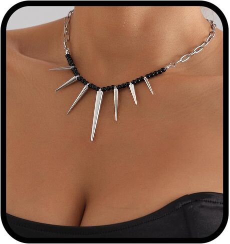 Yalice Punk Silver Choker Necklaces for Women Gothic Heart Star Pendant Necklace Chain with Rivet Grunge Y2K Rhinestone Jewelry Gifts in Saudi Arabia