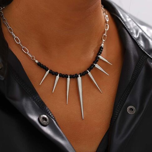 Yalice Punk Silver Choker Necklaces for Women Gothic Heart Star Pendant Necklace Chain with Rivet Grunge Y2K Rhinestone Jewelry Gifts in Saudi Arabia