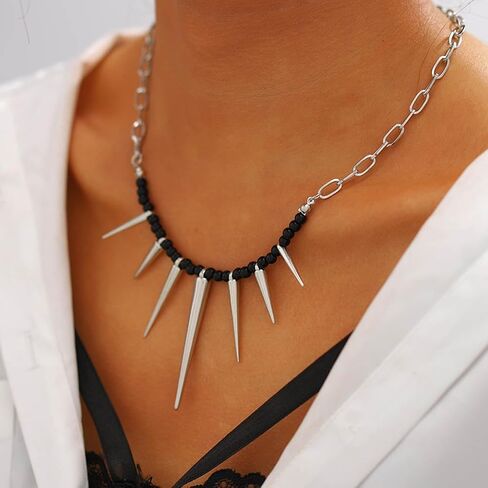 Yalice Punk Silver Choker Necklaces for Women Gothic Heart Star Pendant Necklace Chain with Rivet Grunge Y2K Rhinestone Jewelry Gifts in Saudi Arabia