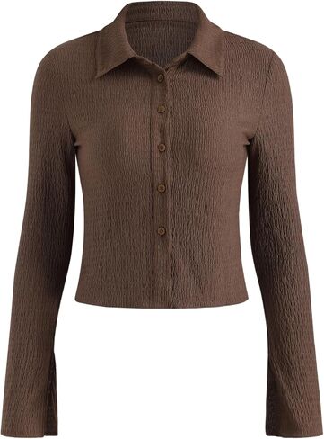 CIDER Women's Long Sleeve Shirts Bell Sleeve Button Down Casual Blouse Business Casual Office Outfit in Saudi Arabia