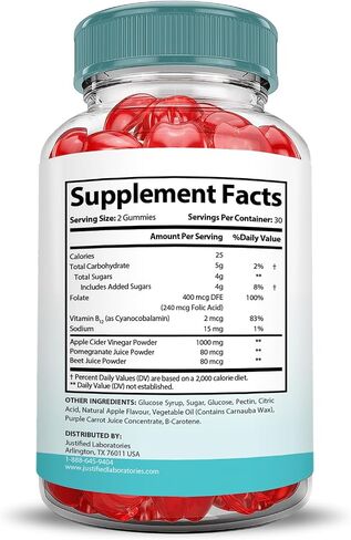 Justified Laboratories Keto Genesis Keto ACV Gummies Advanced Formula 1000MG Keto Genesis Keto Gummies Apple Cider Vinegar Formulated with Pomegranate Beet Juice Powder B12 Vegan Non GMO 60 Gummys in Kuwait