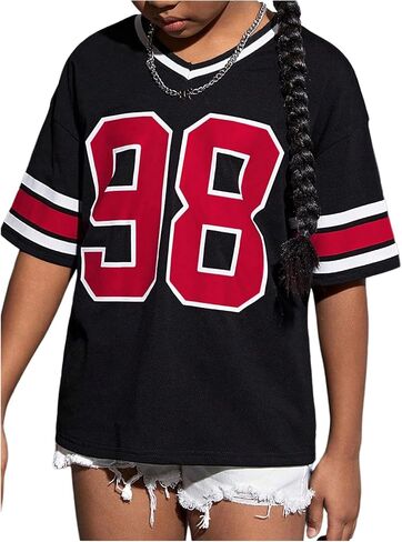 SOLY HUX Girl's Number Graphic Tees Y2k Jersey Shirts V Neck Half Sleeve Loose Summer T Shirt Tops in Saudi Arabia