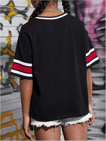SOLY HUX Girl's Number Graphic Tees Y2k Jersey Shirts V Neck Half Sleeve Loose Summer T Shirt Tops in Saudi Arabia