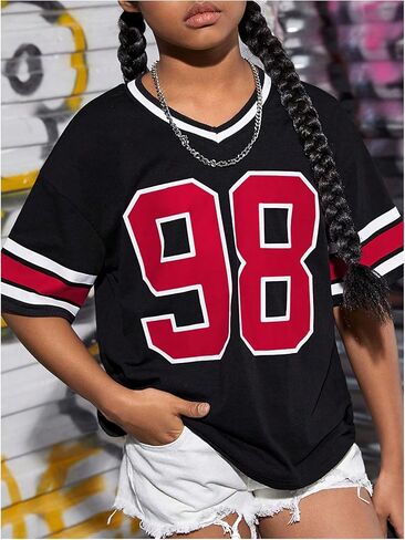 SOLY HUX Girl's Number Graphic Tees Y2k Jersey Shirts V Neck Half Sleeve Loose Summer T Shirt Tops in Saudi Arabia