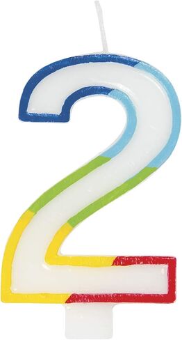 Unique Vibrant Rainbow Border Number "2" Birthday Candle - Multicolored & Eye-Catching Design - Perfect for Unforgettable Birthday Celebrations in Saudi Arabia