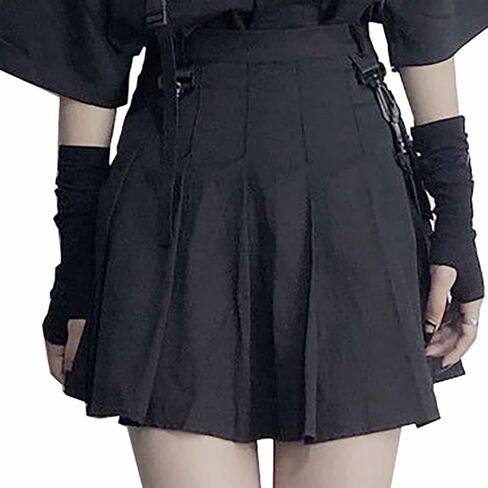 Gothic suit summer all-match black loose shirt tops women fashion two-piece goth skirt Harajuku style punk fashion XXL(Top shirt,M) in Kuwait