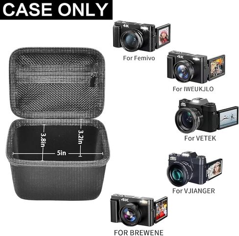 Large 4K Vlogging Camera Case for Duluvulu, for Lecnippy, for VJIANGER, for Zostuic, for ROQIOO & More -Shockproof Storage for Cameras & Accessories - Ideal for Travel & Outdoor - Jet Black in Kuwait