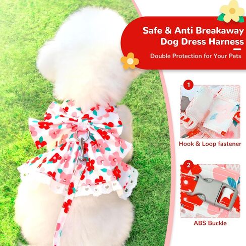 ABRRLO لطيف الأزهار الكلب تسخير اللباس والمقود مجموعة للكلاب الصغيرة القطط فتاة جرو Bowknot الأميرة عيد ميلاد اللباس الصيف الإناث الحيوانات الأليفة كلب صغير الملابس الدانتيل الكلب هريرة ملابس الملابس (الأخضر، L) in Kuwait