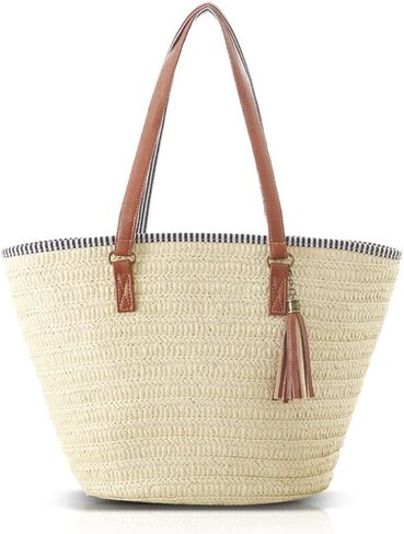 Pahajim Straw Beach Bags Tote Tassels Bag Hobo Summer Handwoven Shoulder Bags in Kuwait