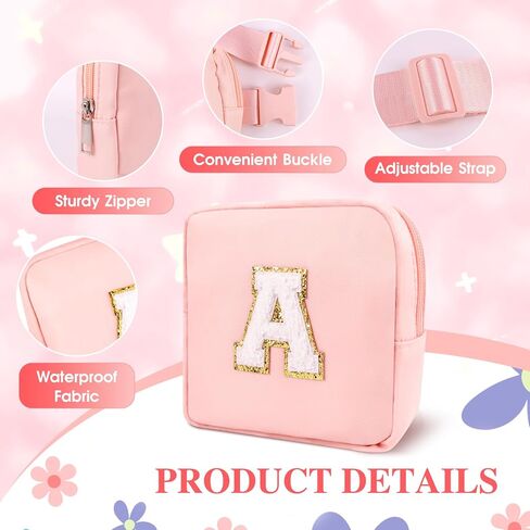 Personalized Mini Fanny Pack for Kids with Sunglasses & Cute Keychain, Small Initial Belt Crossbody Bag Purse for Teen Girls, Birthday Gifts for 3 4 5 6 7 8 9 10 Years Old Kid (A, Pink) in Saudi Arabia
