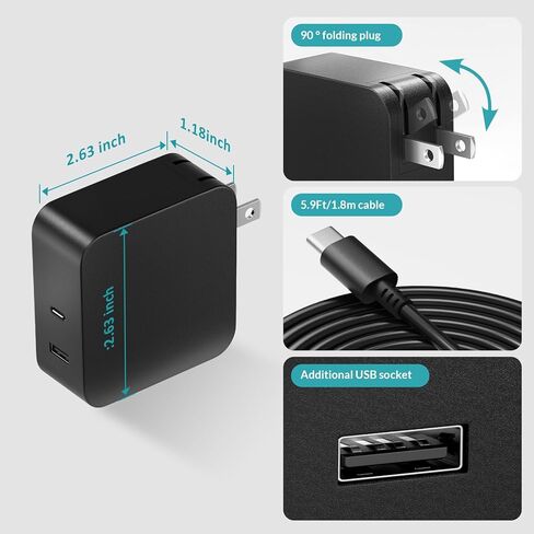 شاحن كمبيوتر محمول عالمي Basicvolt 90W 65W لأجهزة Dell HP Asus Acer Toshiba Samsung IBM Gateway Notebooks Ultrabooks، سلك إمداد الطاقة المحمول DC 15V 16V 18.5V 19V 19.5V 20V بحد أقصى. [خفيف الوزن، صغير] in Kuwait