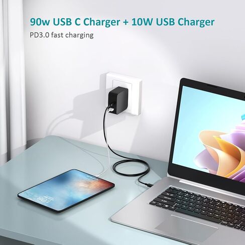 شاحن كمبيوتر محمول عالمي Basicvolt 90W 65W لأجهزة Dell HP Asus Acer Toshiba Samsung IBM Gateway Notebooks Ultrabooks، سلك إمداد الطاقة المحمول DC 15V 16V 18.5V 19V 19.5V 20V بحد أقصى. [خفيف الوزن، صغير] in Kuwait