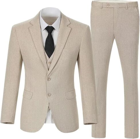 Tweed Herringbone Wool Blend 3 Piece Mens Suit Slim Fit Supal Business Men Suits Party Prom Tuxedo Suit Suit Jacket Blazers VENT BAIGE M in Kuwait