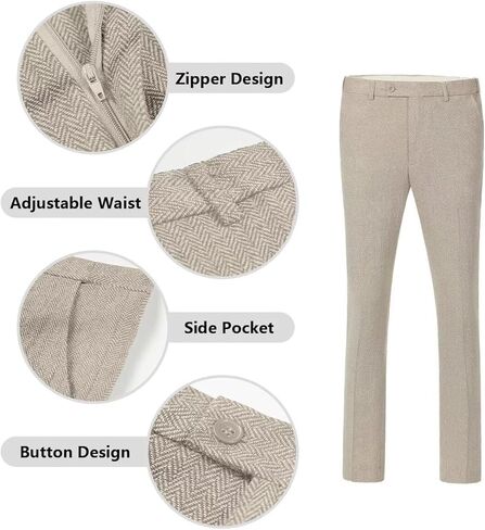 Tweed Herringbone Wool Blend 3 Piece Mens Suit Slim Fit Supal Business Men Suits Party Prom Tuxedo Suit Suit Jacket Blazers VENT BAIGE M in Kuwait