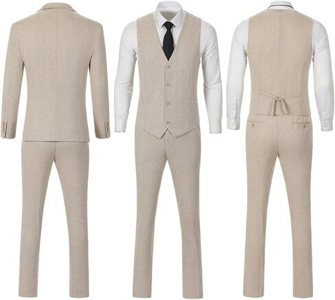 Tweed Herringbone Wool Blend 3 Piece Mens Suit Slim Fit Supal Business Men Suits Party Prom Tuxedo Suit Suit Jacket Blazers VENT BAIGE M in Kuwait