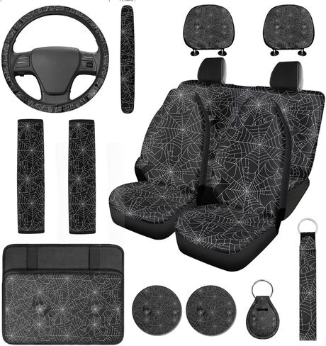 14 PCS Spider Web Car Coar Cover Cover Cover Cover Cover Cover Armrest Coushion Coushion Coushion Coushion Coushion Coushion Coushion Breat Bettector Belt مع سلسلة مفاتيح ، سيارات غير مهذبة سيارات SUV Turcks in Kuwait