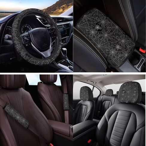 14 PCS Spider Web Car Coar Cover Cover Cover Cover Cover Cover Armrest Coushion Coushion Coushion Coushion Coushion Coushion Coushion Breat Bettector Belt مع سلسلة مفاتيح ، سيارات غير مهذبة سيارات SUV Turcks in Kuwait