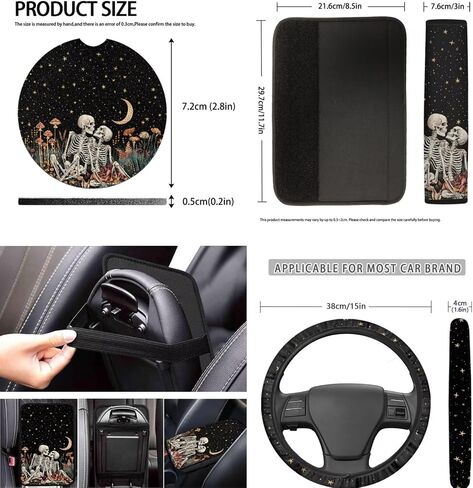 Skeleton Printed Car Seat Covers Set - 12 Piece, Easy Install - Steering Wheel, Armrest Pads for Women & Men in Kuwait