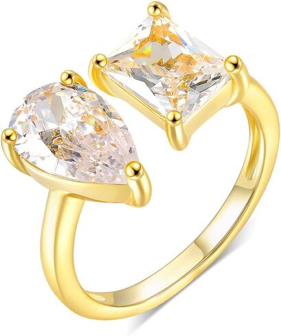 MDFUN 18K Adjustable Eternity Toi Et Moi Ring for Women Radiant-Cut and Pear-Shaped Cubic Zirconia Stones Fake Wedding Ring Statement Eternity Promise Engagement Wedding Rings in Saudi Arabia