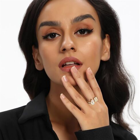 MDFUN 18K Adjustable Eternity Toi Et Moi Ring for Women Radiant-Cut and Pear-Shaped Cubic Zirconia Stones Fake Wedding Ring Statement Eternity Promise Engagement Wedding Rings in Saudi Arabia