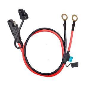 موصل SAE، حزام طرف حلقي 10AWG، كابل شحن بطارية بطول 2 قدم مع مصهر حماية 15 أمبير، قابس تمديد سريع الفصل ثنائي الدبوس للوحة الشمسية للدراجات النارية، مزود الطاقة. (60 سم)