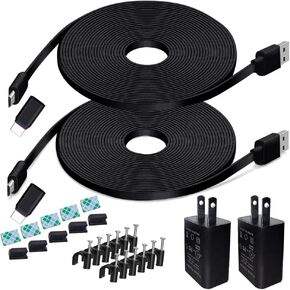 20FT Power Extension Cable Charger for Blink Outdoor 4 (4th Gen)/(3rd Gen)/XT2, Wyze Cam v3/v3 Pro,Ring Spotlight Cam Plus/Pro,Arlo Essential 2K,Micro USB & Type C Power Cord and Adapter (Black,2Pack)